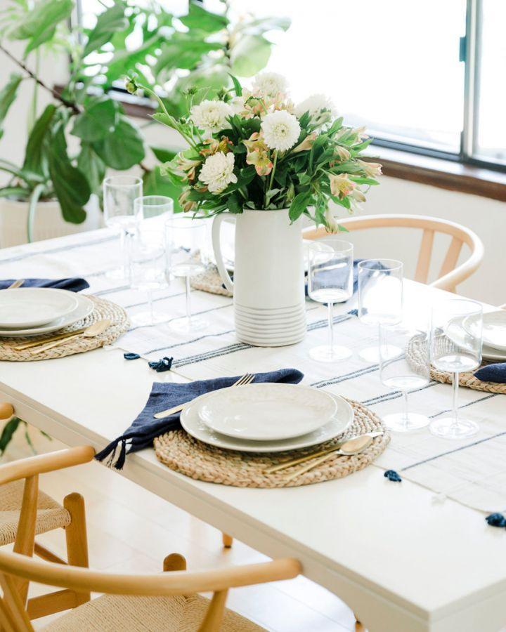 blue handwoven table runner