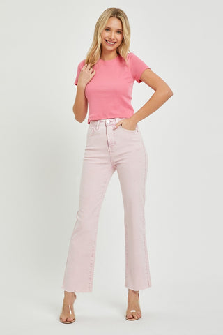 RISEN Pink Full Size High Rise Tummy Control Straight Jeans