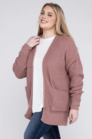 ZENANA Plus Low Gauge Waffle Open Cardigan Sweater - SwagglyLife Home & Fashion