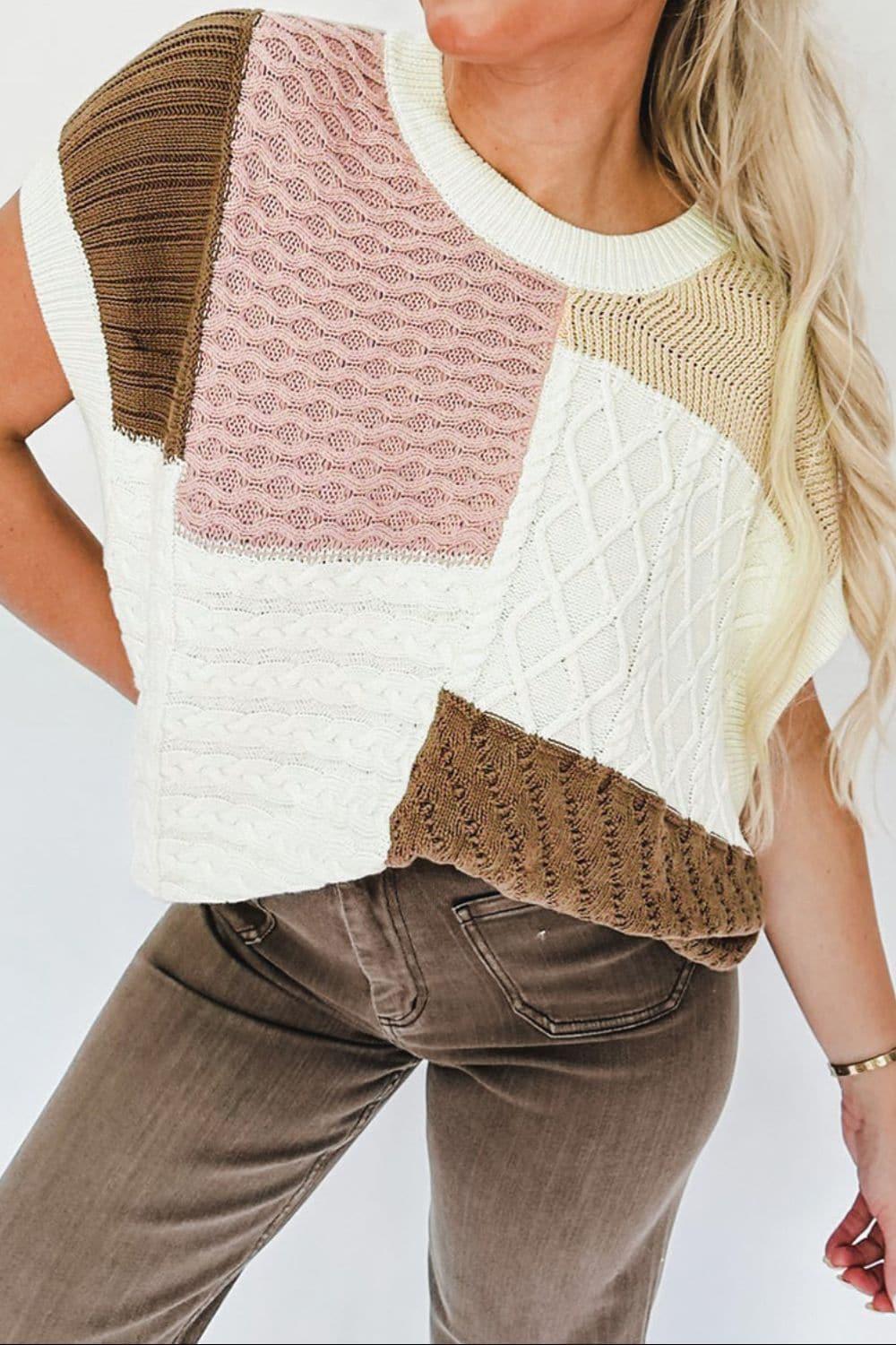 Amber Color Block Cable-Knit Sweater Vest