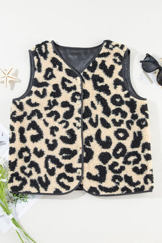 Leona Leopard Button Up Vest Coat