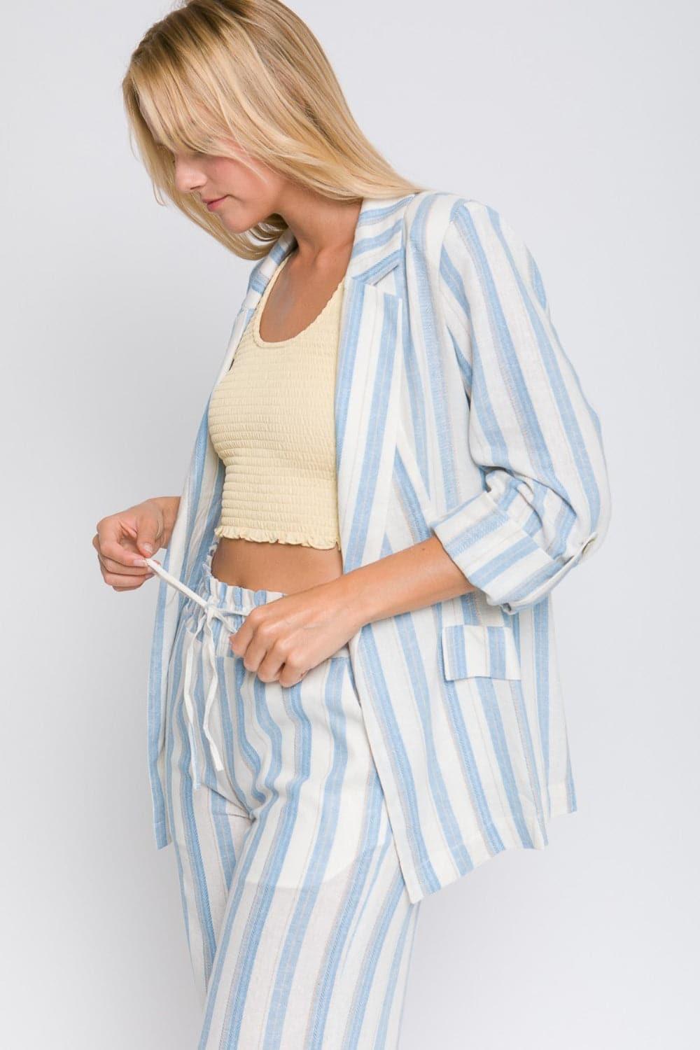 Love Tree Linen Woven Striped Blazer - SwagglyLife Home & Fashion