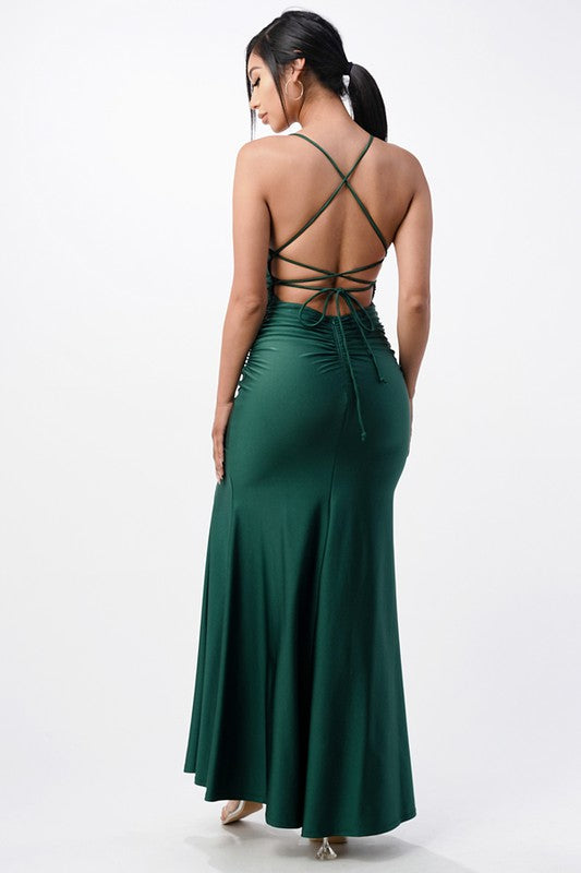 LA SCALA Back Lace Up Mermaid Dress With Waist Shirring