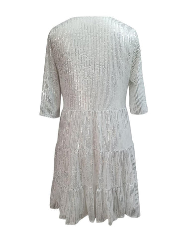 Andrea Full Size Sequin Round Neck Half Sleeve Mini Dress