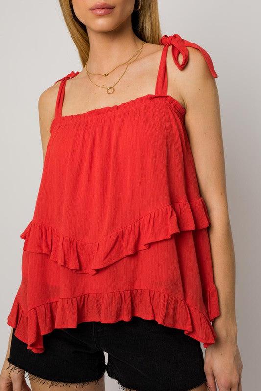 Gilli Sleeveless Asymmetrical Hem Line Tiered Top - SwagglyLife Home & Fashion
