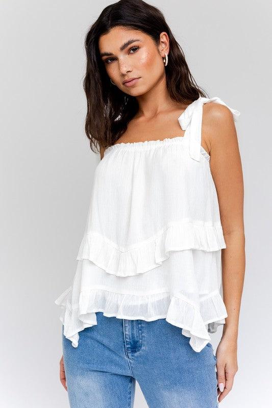 Gilli Sleeveless Asymmetrical Hem Line Tiered Top - SwagglyLife Home & Fashion