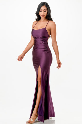 LA SCALA Back Lace Up Mermaid Dress With Waist Shirring