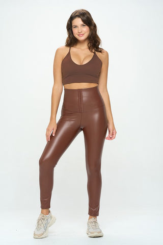 OTOS Active High Waist PU Leather Corset Cincher Pants