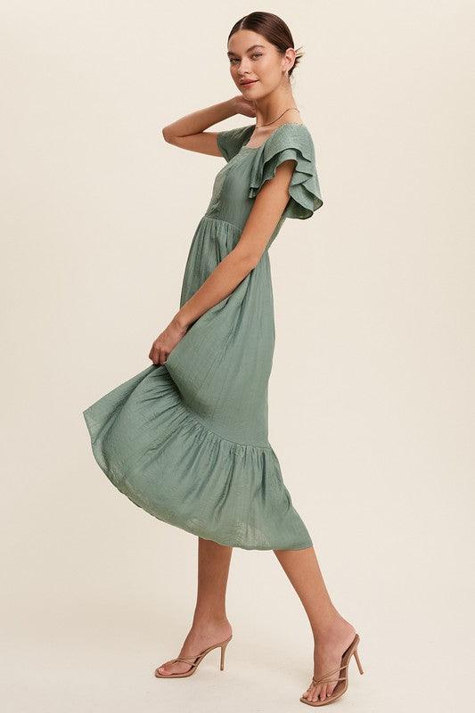 LISTICLE Square Neck Ruffled Short Sleeve Maxi Dress - SwagglyLife Home & Fashion