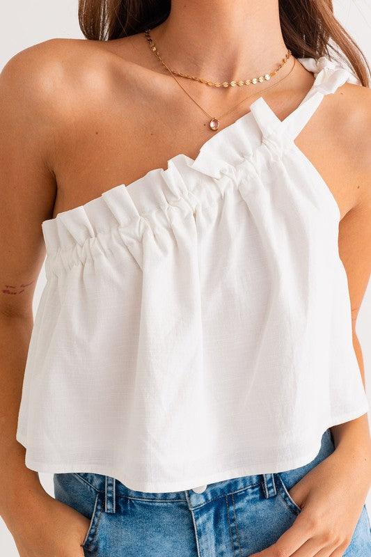 LE LIS Asymmetrical Ruffle Crop Top, White - SwagglyLife Home & Fashion