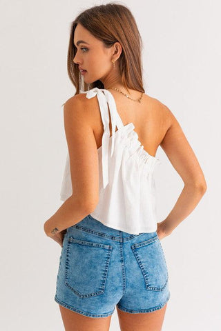 LE LIS Asymmetrical Ruffle Crop Top, White - SwagglyLife Home & Fashion