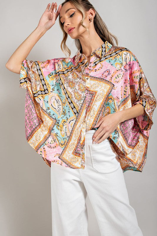 eesome Printed Half-Sleeve Blouse Top