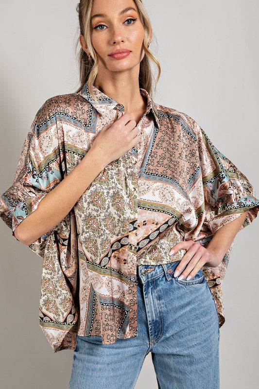 eesome Printed Half-Sleeve Blouse Top