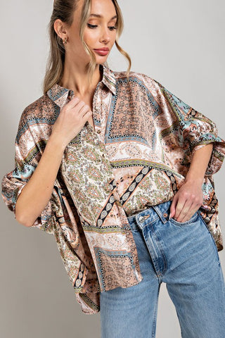 eesome Printed Half-Sleeve Blouse Top