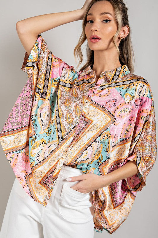 eesome Printed Half-Sleeve Blouse Top