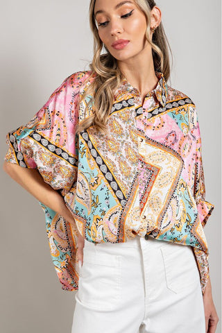 eesome Printed Half-Sleeve Blouse Top