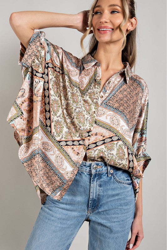 eesome Printed Half-Sleeve Blouse Top