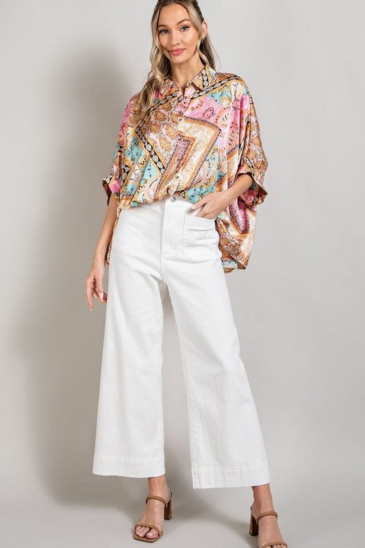 eesome Printed Half-Sleeve Blouse Top