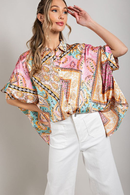 eesome Printed Half-Sleeve Blouse Top