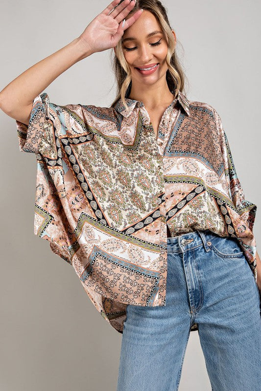 eesome Printed Half-Sleeve Blouse Top