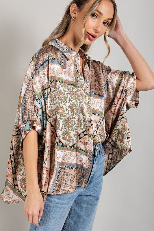 eesome Printed Half-Sleeve Blouse Top