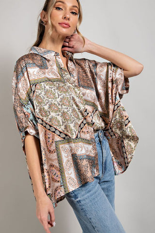 eesome Printed Half-Sleeve Blouse Top