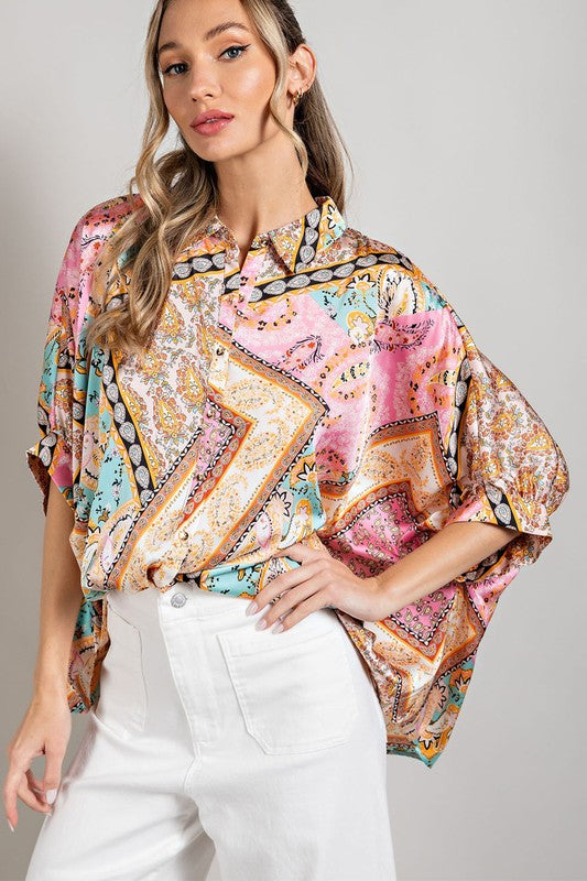 eesome Printed Half-Sleeve Blouse Top