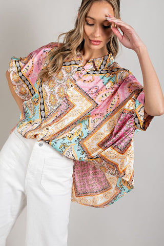 eesome Printed Half-Sleeve Blouse Top