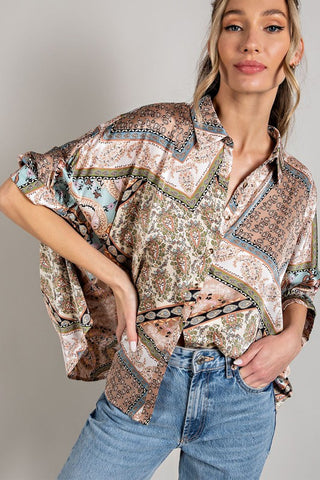 eesome Printed Half-Sleeve Blouse Top