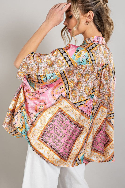 eesome Printed Half-Sleeve Blouse Top