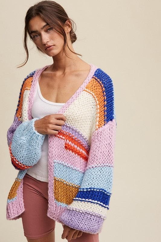 LISTICLE Hand Knit Multi Striped Cardigan - SwagglyLife Home & Fashion