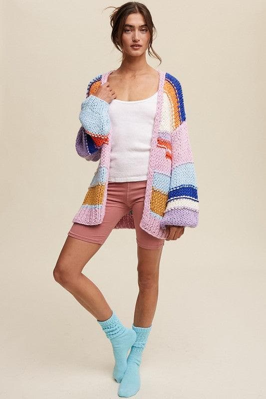 LISTICLE Hand Knit Multi Striped Cardigan - SwagglyLife Home & Fashion