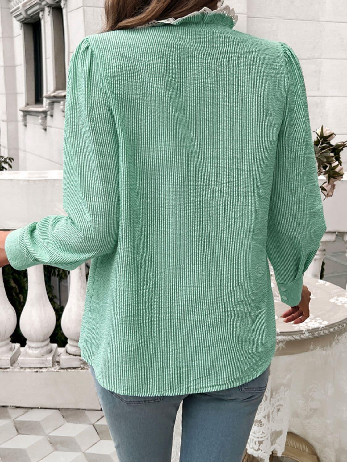 Dakota Lace Detail Ruffled Round Neck Long Sleeve Shirt