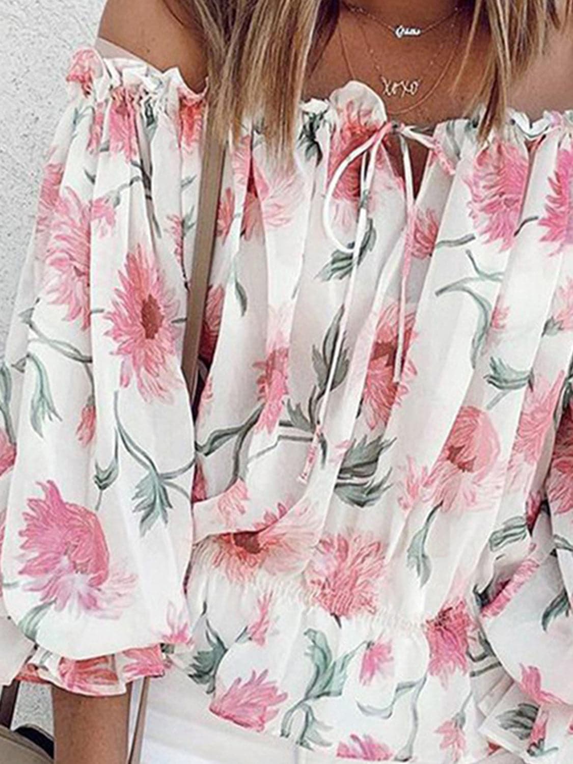 Ava Floral Off-Shoulder Flounce Sleeve Blouse