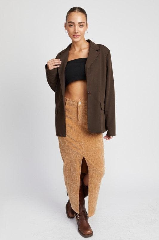 EMORY PARK Corduroy Mid Skirt with Front Slit - SwagglyLife Home & Fashion