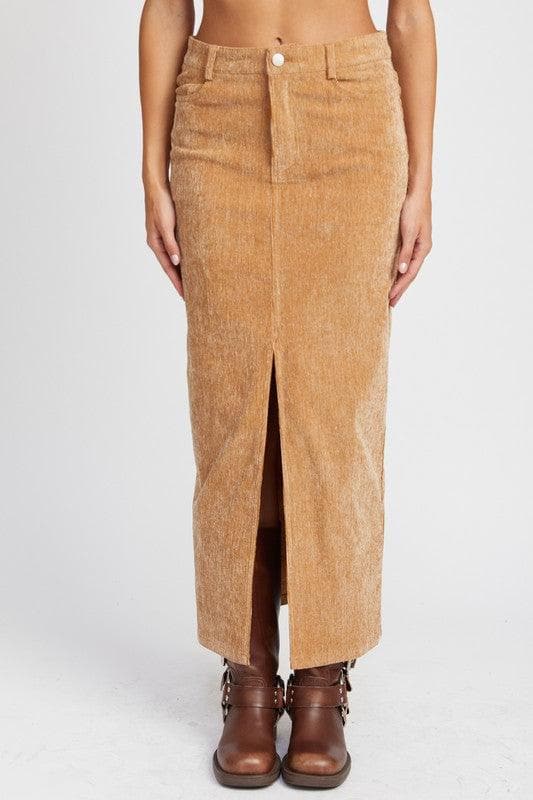 EMORY PARK Corduroy Mid Skirt with Front Slit - SwagglyLife Home & Fashion