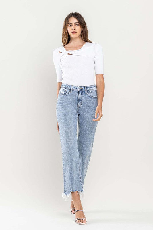 VERVET by Flying Monkey High Rise Distressed Hem Crop Dad Jeans