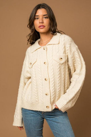 GILLI Collared Cable Sweater Cardigan