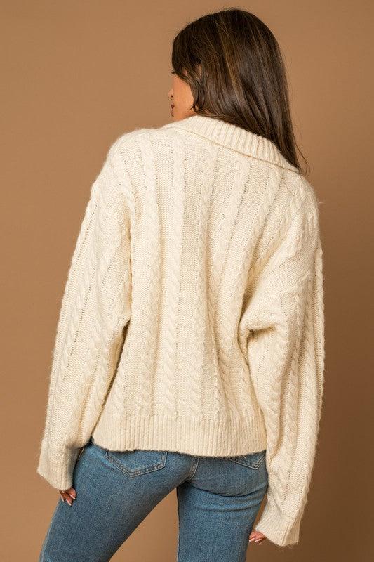 GILLI Collared Cable Sweater Cardigan