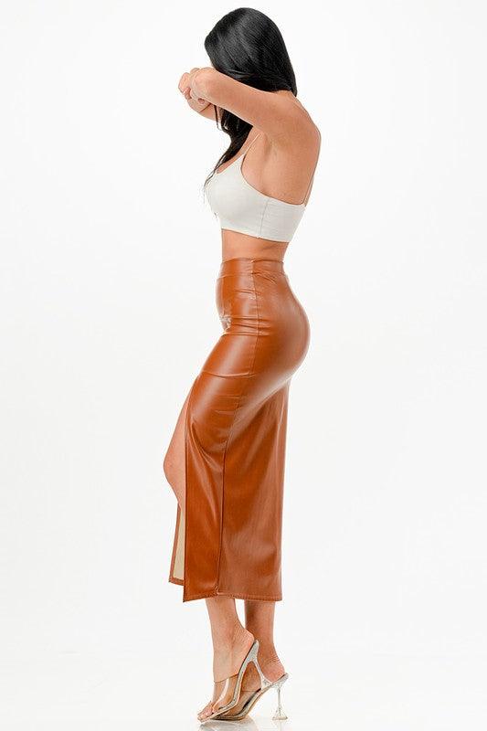 LA SCALA Long PU leather Pencil Skirt