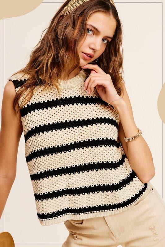 Chunky Stripe Sleeveless Sweater Top - SwagglyLife Home & Fashion