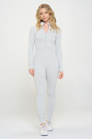 OTOS Active Ribbed Knit Jumpsuit Long Sleeve Zip-up