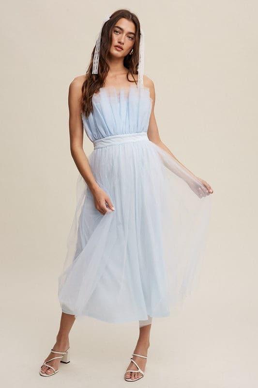LISTICLE Paper Bag Frill Tulle Maxi Dress - SwagglyLife Home & Fashion