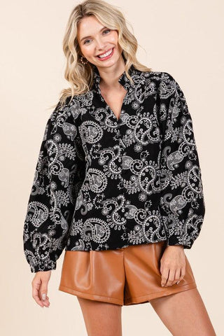 GeeGee Paisley Eyelet Laced Button-Up Blouse