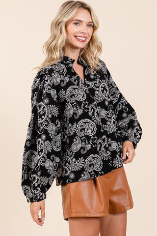 GeeGee Paisley Eyelet Laced Button-Up Blouse