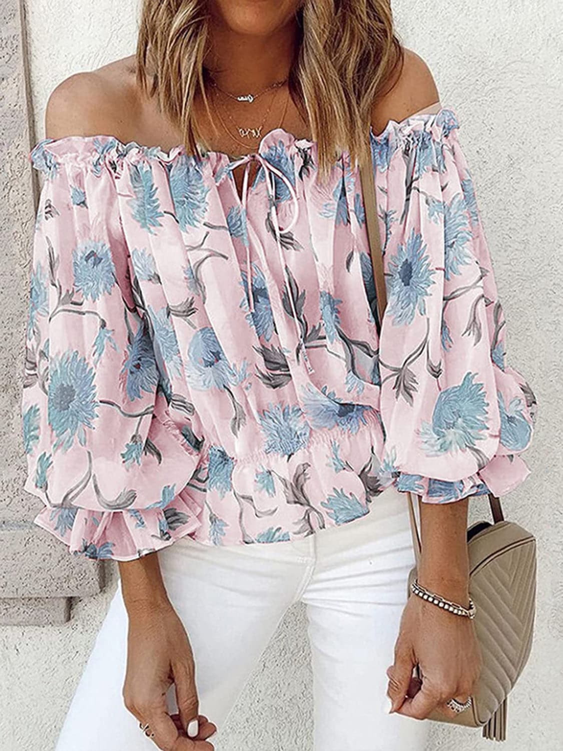 Ava Floral Off-Shoulder Flounce Sleeve Blouse