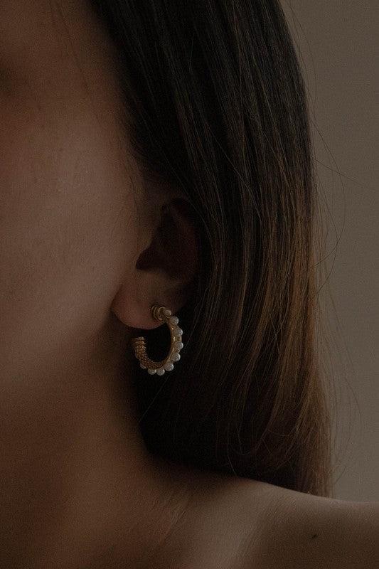 Lovoda Studded Pearl Hoop Earrings