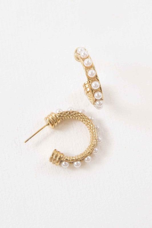 Lovoda Studded Pearl Hoop Earrings