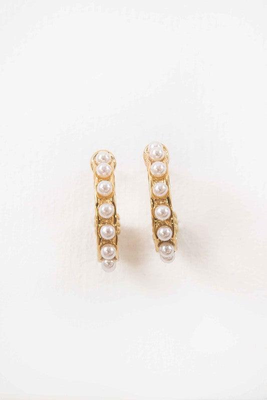 Lovoda Studded Pearl Hoop Earrings