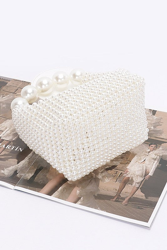 Weaved Pearl Top Handle Mini Clutch